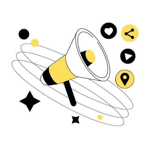 Megaphone with social icons coming out of it